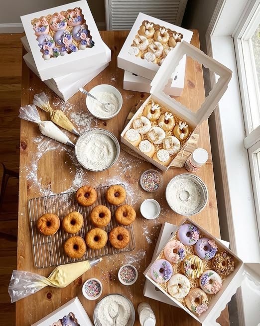 Bakepacker 240pcs White Pie Boxes 8"x 8"x 2.5" Easy Assemble Macaroon Cookie Boxes Bakery Boxes with Window for Bakery (Auto-pop Up)