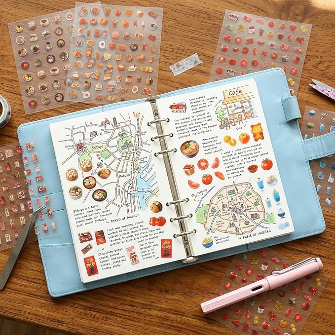 2000+ Cute Mini Sticker Pack, 36 Sheets Tiny Food & Snack Stickers,5mm Transparent Pet Stickers Including Fruits, Drinks, Desserts, Bread, Sushi and More for Journaling, Scrapbooking, DIY Decoration
