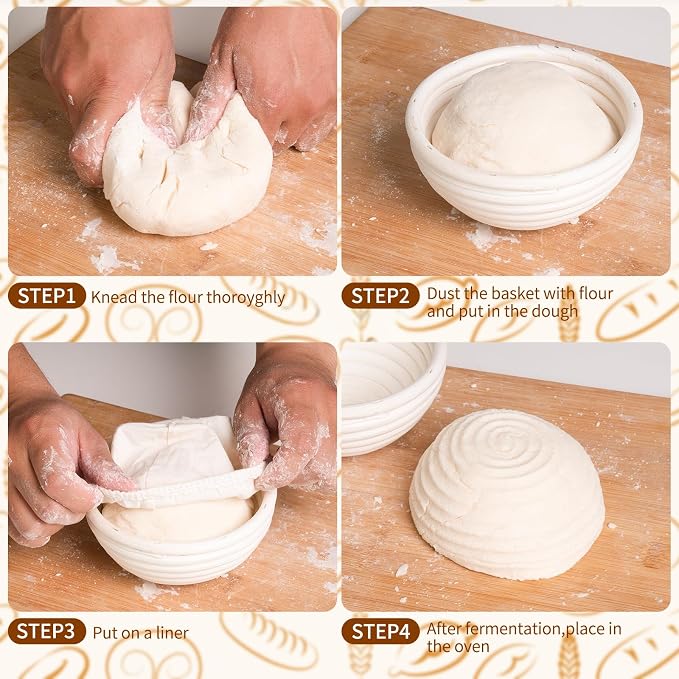 FrutPunch Banneton Bread Proofing Basket Set of 4, with Cloth Lining, Mini Banneton Basket Proofing Baskets for Sourdough Bread Baking 5 Inch, Traditional Sourdough Bread Basket, Home Baking Tools
