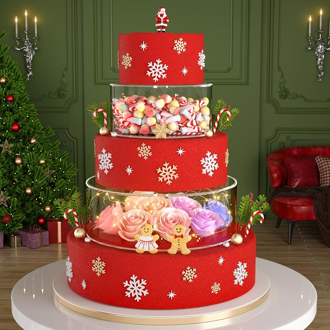 NPPLUS 2PCS Acrylic Fillable Cake Stand Cake Riser Cake Tier, Round Cylinder Display Riser Display Box, Decorative Centerpiece for Wedding Birthday Party (12" Dx4 H inch, 8" Dx4 H inch)