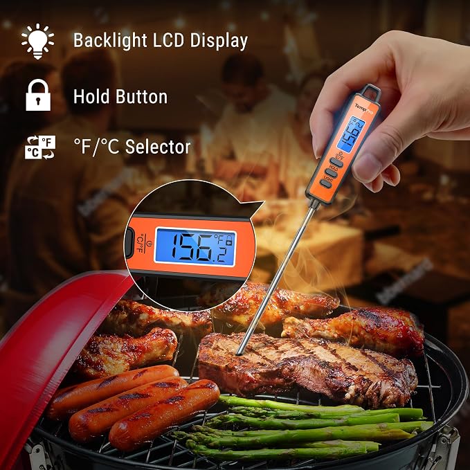 TempPro TP01A Digital Meat Thermometer for Cooking Candle Liquid Deep Frying Candy, Food Instant Read Thermometer with Super Long Probe, Backlit, Kitchen Gift for Dad Husband (Previously ThermoPro)
