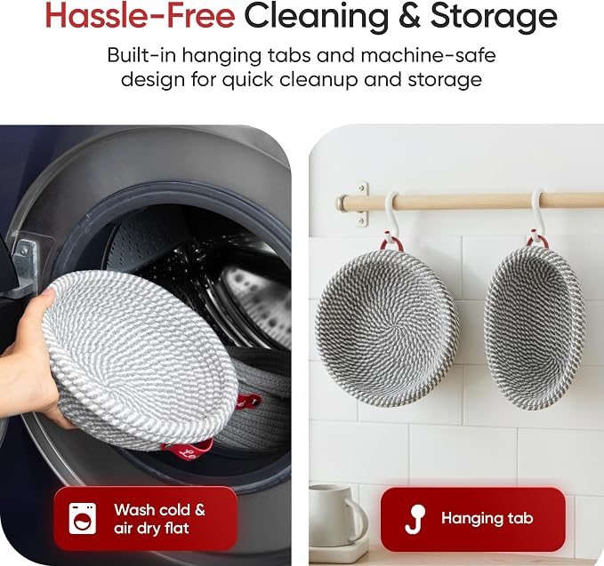 Levainé 2 Pack Cotton Rope Banneton Bread Proofing Basket Set, Round & Oval Sourdough Proofing Baskets with Liners and Covers, Washable Bread Baking Supplies for Homemade Artisan Bread