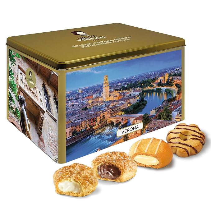 Matilde Vicenzi Verona Gift Tin - Assortment of Italian Pastries and Cookies - Gourmet Gifts for Every Special Occasion - Assorted Cookies in Italian Design Tin 32oz (907g)