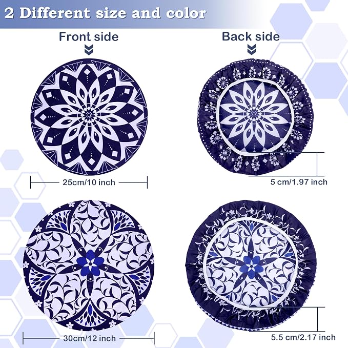 2 Large Reusable Beeswax Bowl Covers for Bread Proofing, 10/12 Inch Elastic Beeswax Wraps Cotton Cloth Sourdough Bowl Covers for Proofing Baskets, Mixer Bowls, Food Storage Containers