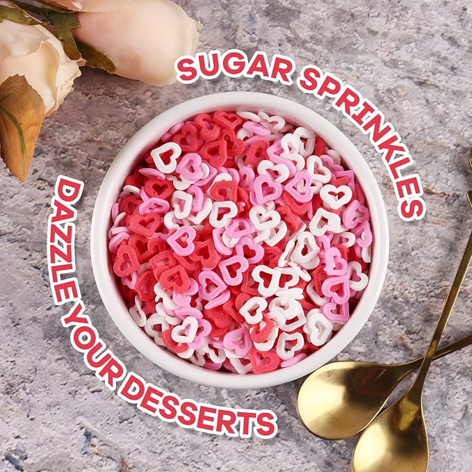 Valentines Sprinkles for cake decorating, 7 oz Heart Sprinkles, Red/Pink/White Love Confetti Sprinkles for Cupcake, Cookies, Ice Cream Topper, Edible Cake Decorationss, Baking Desserts