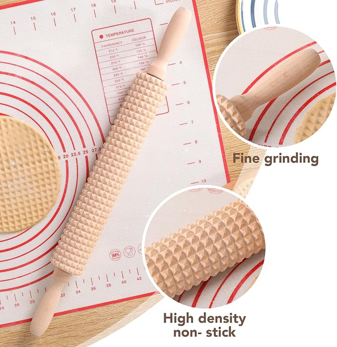Deep Notched Rolling Pin Wooden Crispbread knobbly fluted rolling pin for Home Professional Use Wood Swedish Thin Bread Grooved Rolling Pin Prepare Delicious Soft Flatbreads and Crackers