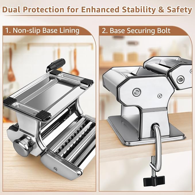 Pasta Maker - 7 Thickness Settings Pasta Roller & 2-in-1 Cutter, Stainless Steel Pasta Machine for Spaghetti, Fettuccine, Ravioli, Lasagna - Includes Hand Crank & Table Clamp