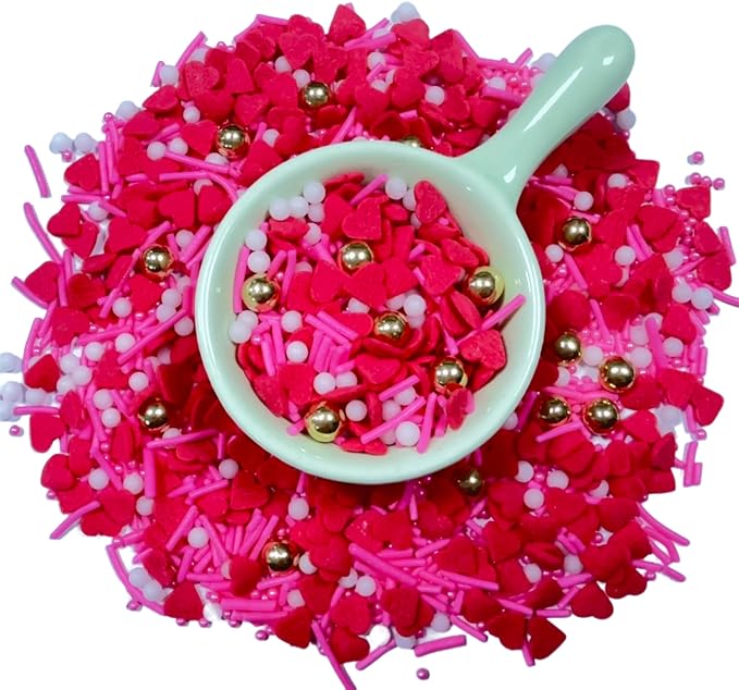 Sentovac Edible Red Hearts Pearls and Jimmies Mix Sprinkles for Valentines Decorating 1 Bottle 3.53oz/ 100g | Cake Cupcakes and Ice Cream Topper Decorations