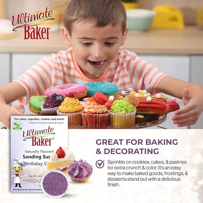 Ultimate Baker Flavored Sanding Sugar (1x4oz) - Burst of Flavor & Color for Cakes, Cookies & More, All-Natural, Perfect for Baking & Decorating or as a Flavored Coffee Sugar (Birthday Cake)
