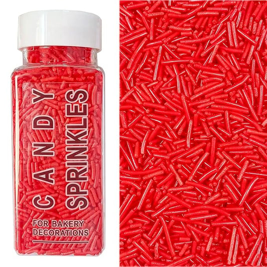 Sentovac Red Jimmies Sprinkles Edible for Cake Decorating Red Sprinkles Sugar Candy Cookie Cupcake Topper Ice Cream Baking Decorations Wedding Halloween Christmas Supplies 3.53oz