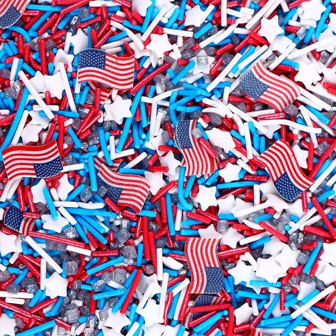 3oz Red White and Blue Sprinkles, July 4th Sprinkles for Cake Decorating, Patriotic Stars and Stripes Mix Candy for Cake Toppers, Ice Cream Brownie Cookie Dessert Topping