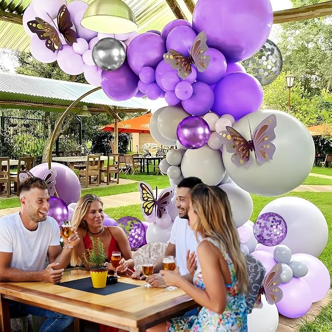 MEBAY Purple Silver Balloon Arch Kit, 147PCS Pastel Purple Matte Lavender Violet Metallic Lilac Silver Confetti Balloons Garland for Baby Girl Princess Party Birthday