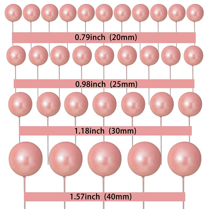 Gyufise 30Pcs Balls Cake Toppers Ball Cake Picks Foam Ball Shaped Cupcake Toppers Mini Balloons Baby Shower Cake Decorations for Wedding Enaggement Bridal Shower Birthday Party Supplies Rose Gold