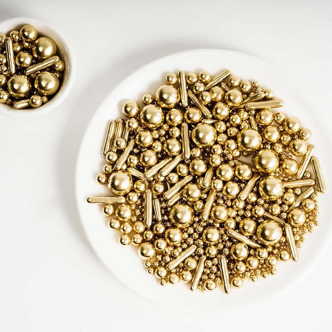 Kasvan Gold Pearl Sugar Sprinkles - Edible Candy Pearls 130g/4.58 Oz, Mix Size, Baking Cake Decorations, Ice Cream Toppings and Cookie Decorating, Wedding Party Chirstmas Supplies (Gold)