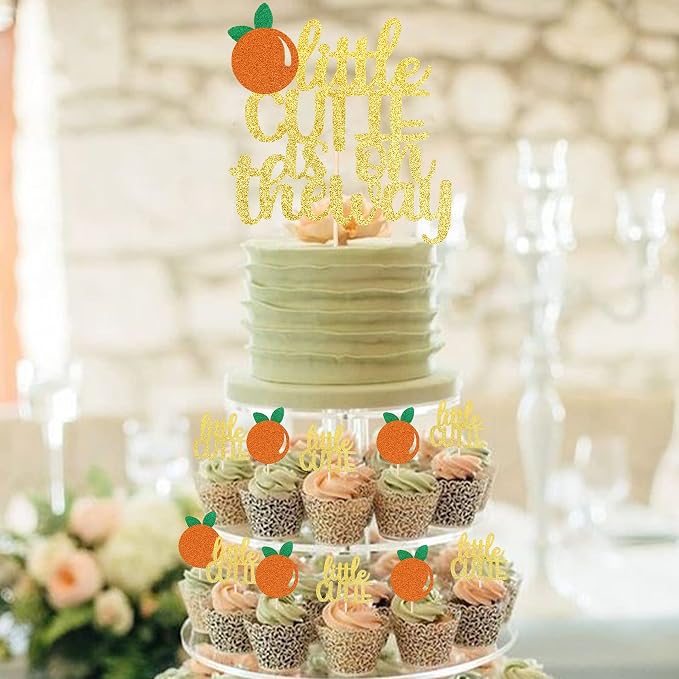 25 Pack Little Cutie Cupcake Toppers with Little Cutie is on the Way Cake Topper Pick Decorations for Fruit Citrus Theme Baby Shower Kids Birthday Supplies