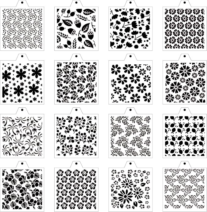 Stencil Genie 16 Pcs 5.5x5.5in Baking Stencils for Royal Icing, Airbrush; Sugar Cookies; Craft Painting