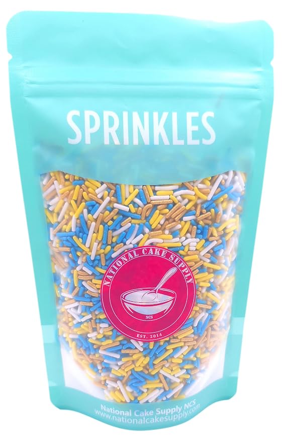 NCS Los Angeles Game Day Gold, Yellow, Blue & White Jimmies Edible Sprinkles – Cupcake, Cake & Cookie Decorations, 7 oz