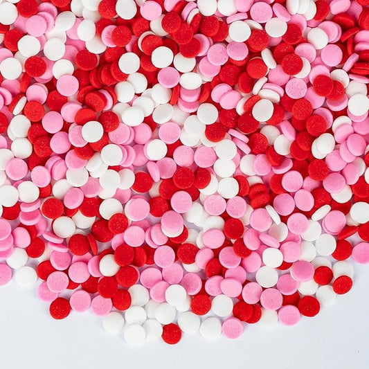 Edible Pink White Round Confetti Sprinkles 130g/4.58oz,Flat Sugar Sprinkles for Home Baking Cupcake Cookie Ice Cream Decorating,Resealable Bag,Ideal for Girl Birthday,Baby Girl Shower,Easter,Family DIY Baking Party Dessert Topping