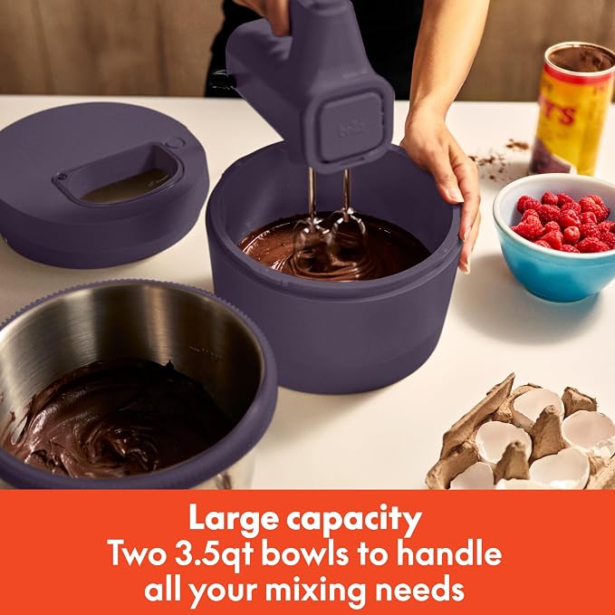 bella 3.5 Qt Hand & Stand Mixer, 2 in 1 Electric Mixer with Bowl, Dough Hook, Whisk & Egg Beater, Multifunctional Handheld Mixer for Baking, 200 Watt, Plum
