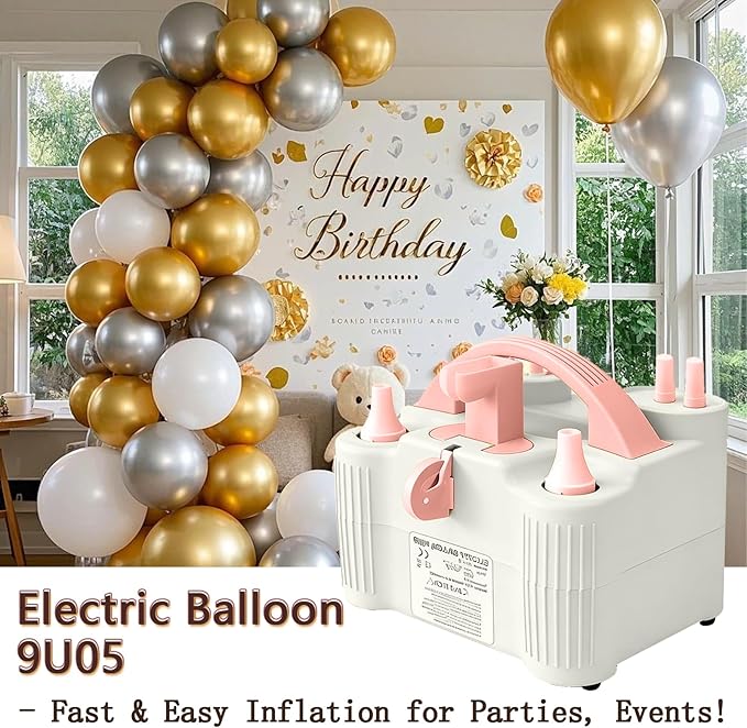 4-in-1 Electric Balloon Pump for All Balloons, Inflatables, and Sports Balls, Portable High Power Triple Inflating Ports for Latex Foil 260q Mylar Balloon