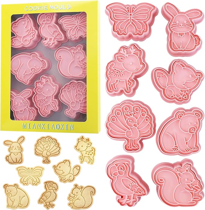 Butterfly Cookie Cutters with Cookie Stamps 8 Pieces Set 3D Rabbit Mini Cookie Cutter Shapes for Kids and Adults (Animal B)