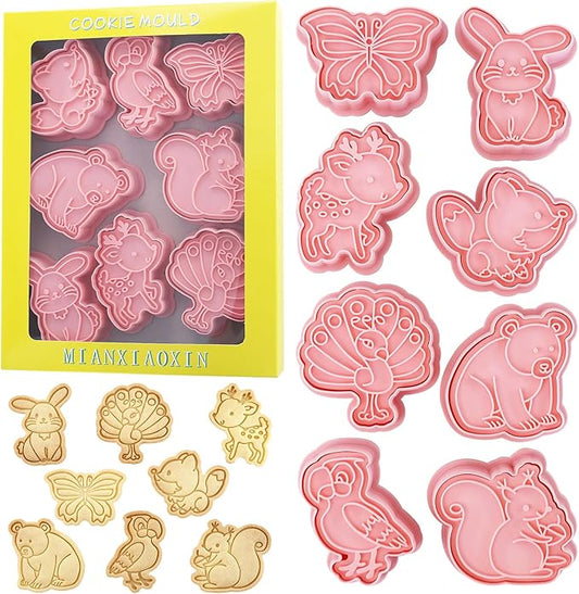 Butterfly Cookie Cutters with Cookie Stamps 8 Pieces Set 3D Rabbit Mini Cookie Cutter Shapes for Kids and Adults (Animal B)