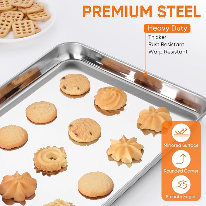 LIANYU 2 Pack Stainless Steel Cookie Sheet Pans, Commercial Grade Baking Sheet, 17.5x13 Inch Half Sheet Pan, Professional Bakeware Cookie Tray, Mirror Finish & Non Toxic & Easy Clean
