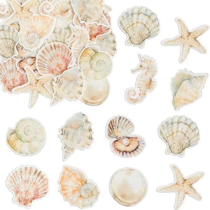 Gyufise 60Pcs Edible Sea Shell Cupcake Toppers Starfish Conch Seahorse SeaShell Cupcake Picks Edible Beach Party Decorations for Under the Sea Baby Shower Wedding Birthday Party Cake Decors Supplies