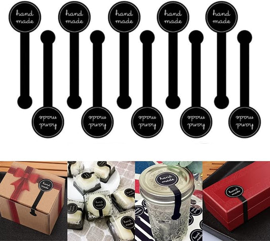 Beyonday 200pcs Handmade Lollipop Baking Stickers for Cake Box/Tins/Jars/Coffee Cups/Bottles, Long Label Lollipop Sealing Bakery Stickers for Gift Wrapping Self-Adhesive Tamper Evident Seal Labels