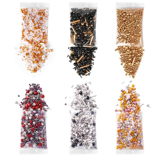 Sprinkles for Cake Decorating, Cupcake, Cookies, Ice Cream Topper, 6 Packs Gold Pearls, Silver Luxury of assorted Sprinkles for Cake Baking, Perfect For Birthdays, Wedding