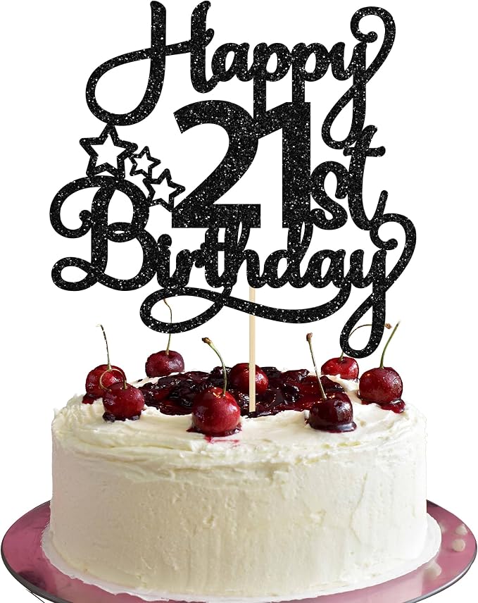 1 Pack Happy 21st Birthday Cake Topper Black Glitter 21 & Fabulous Cheers to 21 Years Old Birthday Cake Pick for Celebrating 21st Birthday Anniversary Party Cake Decorations Supplies