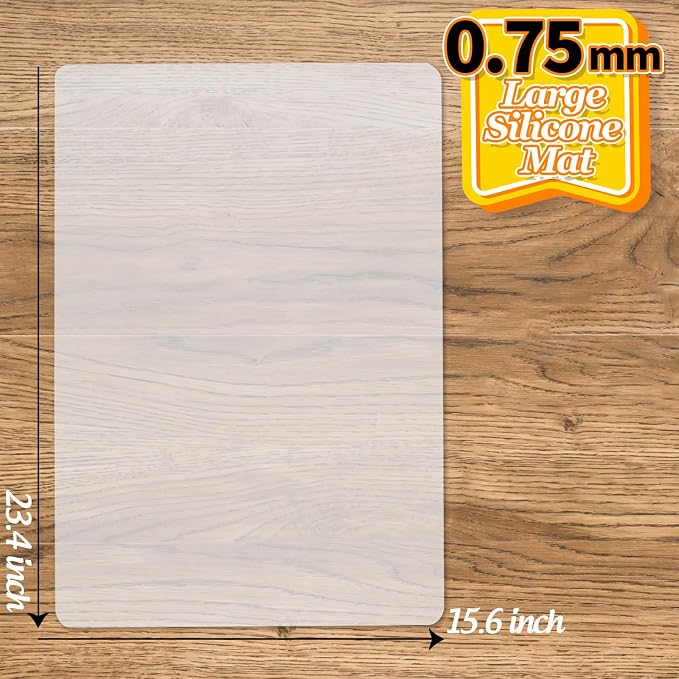 LEOBRO Large Silicone Mat, 23.4” x 15.6” Clear Silicone Mats for Crafts, Play Dough Mat, Desk Mat, for Resin Molds, Clay, Paint, Arts and Crafts, Medium Thickness 0.75 MM