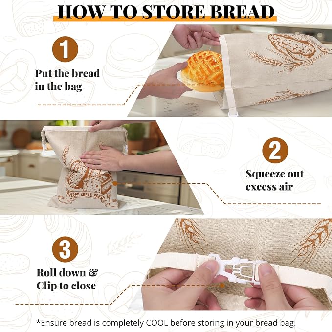 Homelove 2 Pack Bread Bags for Sourdough Homemade Bread - Reusable Organic Linen Bag Cotton Lining Sourdough Natural Bread Storage Bag, Keep Fresh and Upgraded XLarge Capacity Portable