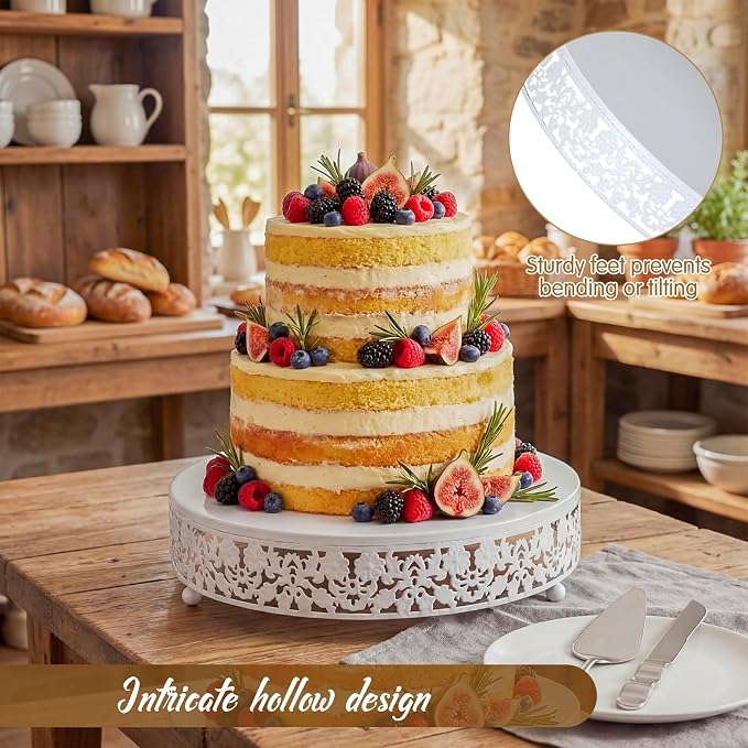 Wenqik 12 Inch White Cake Stand Set Metal Round Cupcake Dessert Stand with Cake Cutting, Flower Spatula Wedding Cupcake Pastry Display Candy Holder Display for Wedding Party Birthday Baby Shower