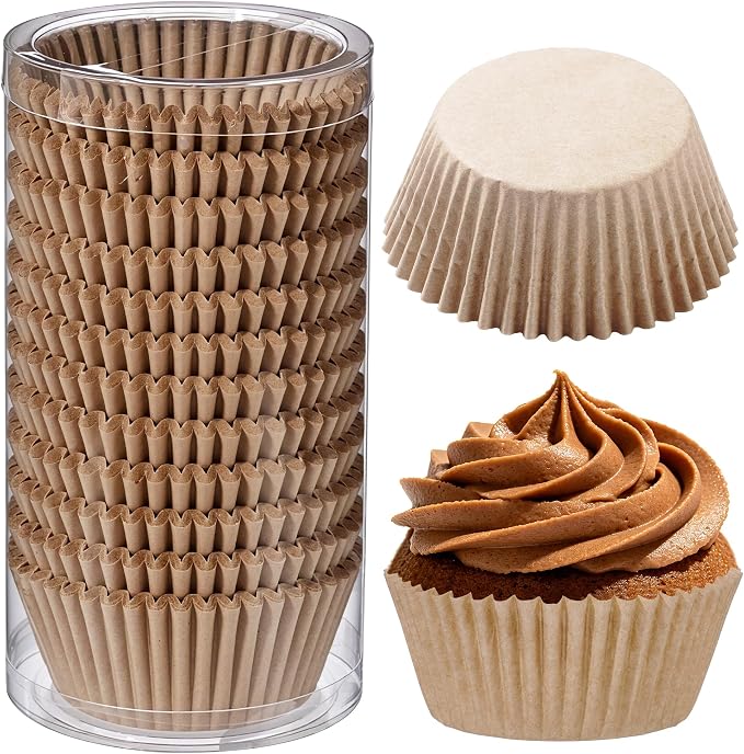 300PCS Natural Cupcake Liners Brown Paper Baking Cups Standard Size Muffin Cupcake Wrappers Nuts Serving Containers for Rustic Wedding Bridal Shower Graduation Xmas Birthday Party Cake Decor