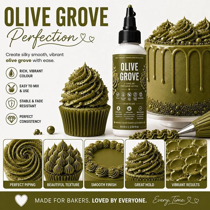 Confect Olive Grove Gel Food Coloring – Highly Pigmented Gel Based Food Color for Buttercream, Cakes, Cookies & Baking – 60mL / 2 FL OZ