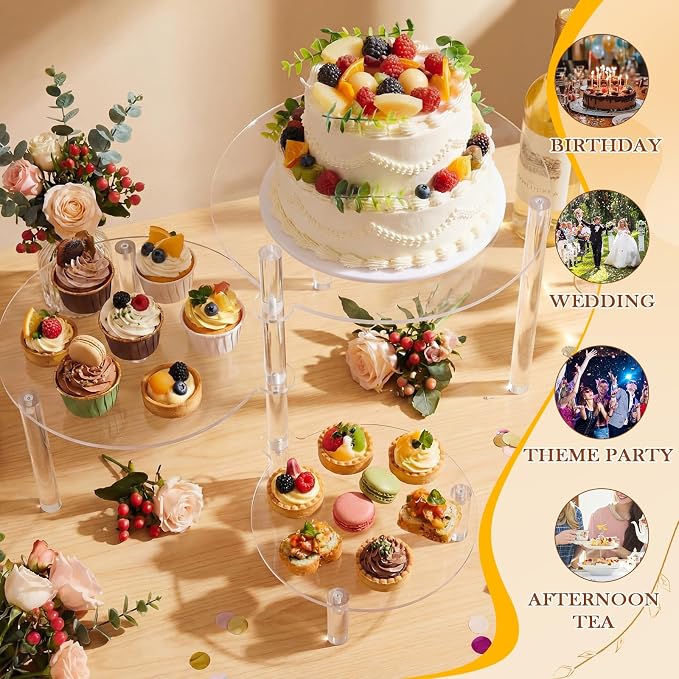 Mifoci 3 Tier Rotating Cupcake Stand, 360° Acrylic Dessert Display Stand, Clear Round Tiered Cake Holder Serving Tray for Birthday, Wedding, Baby Shower, Tea Party