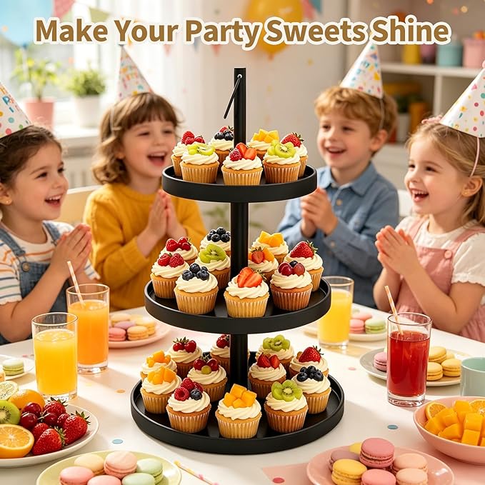 Cupcake Stand for 50 Cupcakes,Cupcake Stand 2 PACK Metal 3 Tier Cupcake Tower Black Tiered Tray Stand Cupcake Holder Stand Cake Stand Serving Trays Dessert Stands with Handle for Party