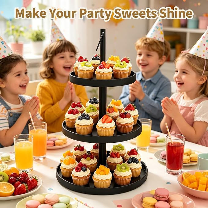 Cupcake Stand for 50 Cupcakes,Cupcake Stand Metal 3 Tier Cupcake Tower Black Tiered Tray Stand Cupcake Holder Stand Cake Stand Serving Trays Dessert Stands with Handle for Party