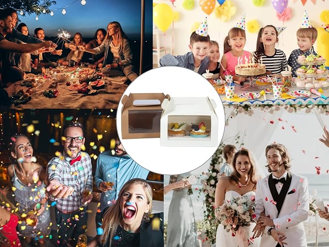 24pcs Gable Bakery Boxes with Window, 6.8x3.6x3.1in, Food-Grade Cardboard | Food-grade cardboard bakery boxes with window. Rustic design for gifts, donuts, bread, party favors. Sturdy handles