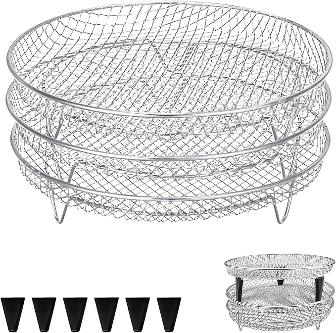 3 Pieces Set Air Fryer Rack Set, 8 Inch Round Food Grade Stainless Steel Stackable Dehydrator Rack Mesh Tray for Air Fryer Oven Fits Inner Size ≥8.6 Inch