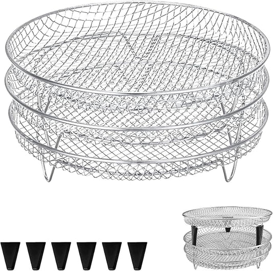 3 Pieces Set Air Fryer Rack Set, 8 Inch Round Food Grade Stainless Steel Stackable Dehydrator Rack Mesh Tray for Air Fryer Oven Fits Inner Size ≥8.6 Inch
