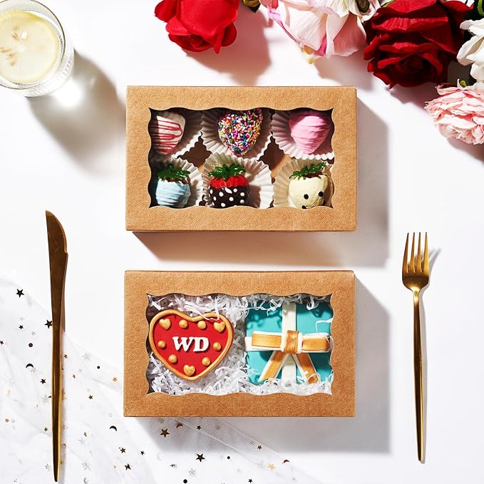 100PCS 7x4.3x1.5 Inch Plastic Clear Cookie Boxes with Window Chocolate Truffle Orec Pastry Bakery Dount Boxes Browine Soap Treat Boxes for Party Favors Wedding Christmas Valentine's