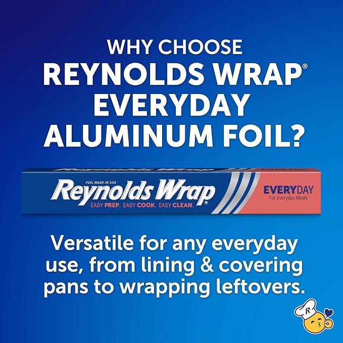 Reynolds Wrap Aluminum Foil Pack, Aluminum Foil Roll Double Pack, Easily Moldable Around Food for a Tight Seal, Great for Covering Dishes and Storing Leftovers, 2 Pack, 175 Sq. Ft. Rolls