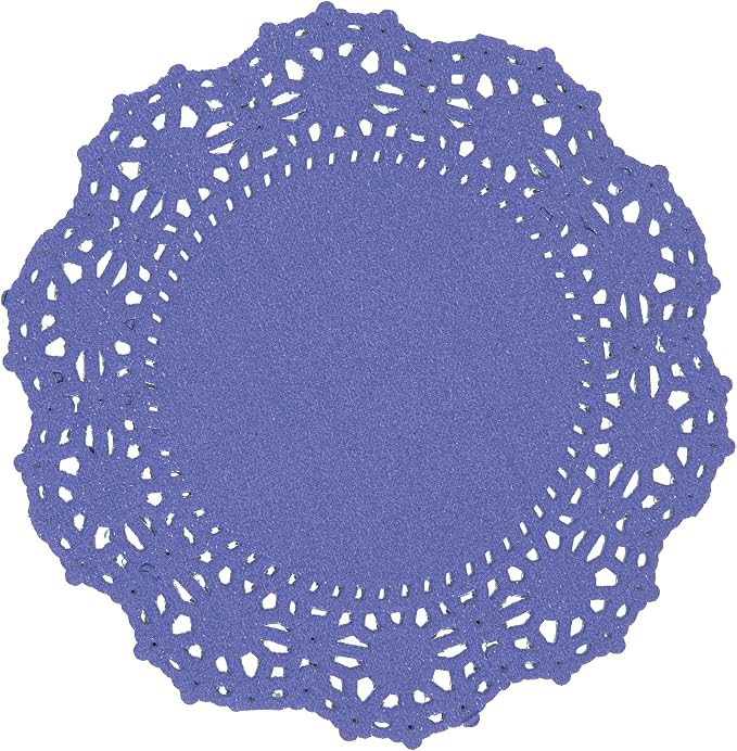 Restaurantware-Pastry Tek 4 x 4 Inch Paper Lace Doilies, 100 Round Disposable Table Doilies - Elegant Lace Finish, Long Lasting, Purple Paper Lace Doilies, for Pastries, Cupcakes, Desserts