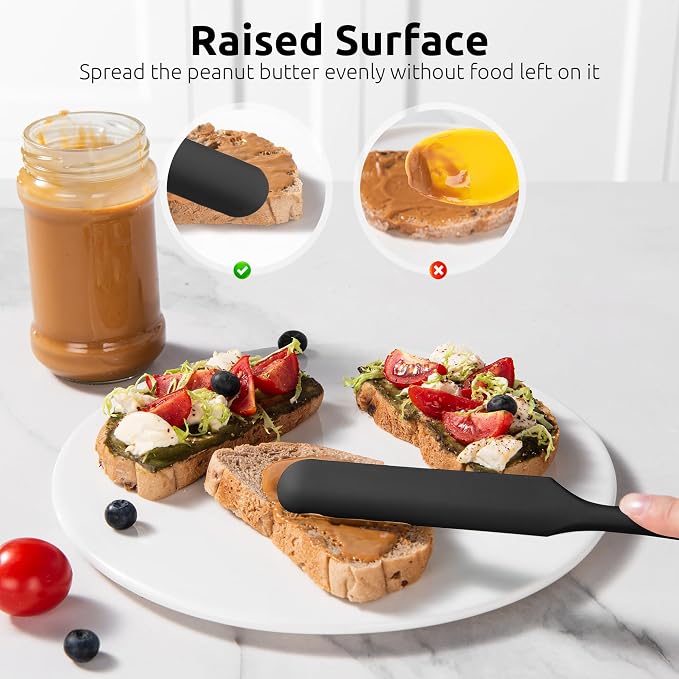 U-Taste Skinny Silicone Jar Spatula: 600ºF Heat-Resistant Food-Grade 10in Long Narrow Sourdough Stirring Stick, Seamless Flexible Peanut Butter Spreader for Scraping Icing Bread Cream, Jam (Black)