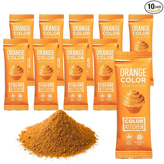 ColorKitchen ORANGE Concentrated Food Coloring (10 Packets) – Natural Powder, Plant-based Colors For Frosting, Icing and Healthy Baking | Artificial Dye-free | Gluten-free | Non-GMO | Vegan | Food