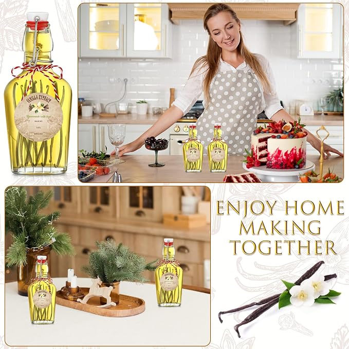 Uiifan 2 Pack 8 oz Vanilla Extract Bottles with Swing Top Flask Whiskey Pocket Glass Flask for Homemade Vanilla Extract Lemon Kombucha Water Apply Christmas Wedding Gift