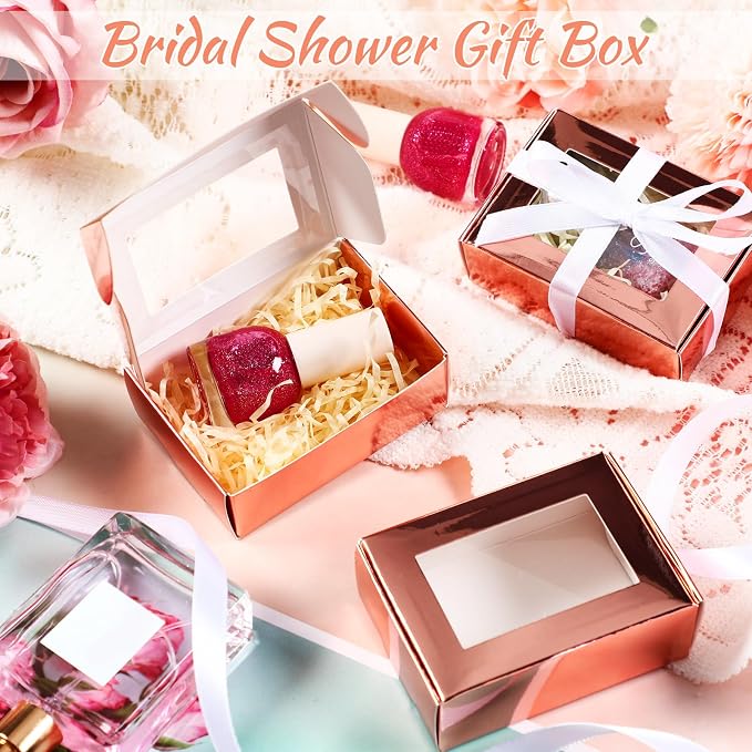 Zonon 30 Pcs Soap Boxes for Homemade Packaging, Mini Kraft Boxes with Window for Bakery Candy Soap Making Gift Packaging, 3.7x2.6x1.4 Inch (Rose Gold)