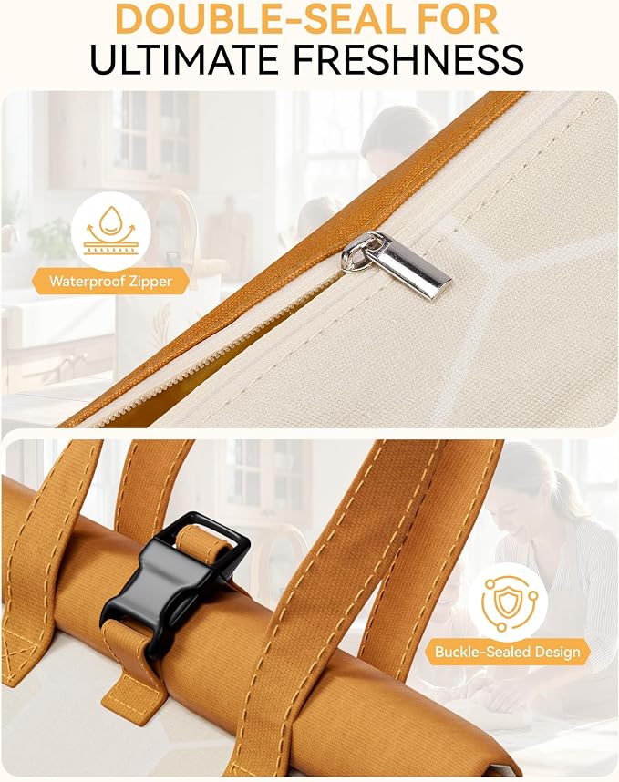 Yofidra Beeswax Bread Bag for Sourdough & Homemade Bread (Reusable & Eco-Friendly) - 100% Natural Beeswax & Cotton, Stylish Bag Design, Detachable for Easy Cleaning, Long-Lasting Freshness (2 Packs)
